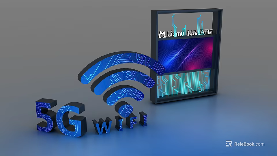 5G WiFi Technology With Circuit Board Pattern Display Screen And Digital Interface 3d model 