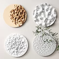 Circular Wall Decorations With Beige Silver White Textures And Green Plant Branch