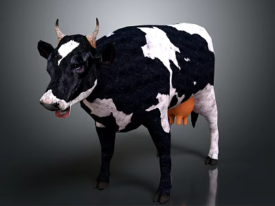 Black And White Spotted Cow Standing On Gray Background With Realistic Details 3d model