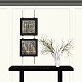 Elegant Wall Art With Framed Textured Paintings And White Vase With Branches