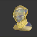 Fantasy Creature Sculpture With Blue Face Cat Ears Colorful Neck Rings And Reflective Base