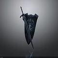 Black Medieval Sword And Shield With Ornate Decorative Patterns On Surface
