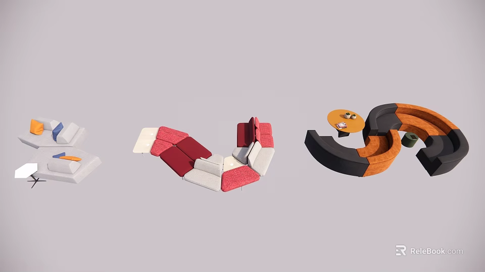 Casual Modular Sofa Set With Multi Colored Sectional Pieces And Various Interlocking Shapes 3d model