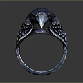 Hardware Crafted Raven Head Ring Blue Metal Design With Feather Details