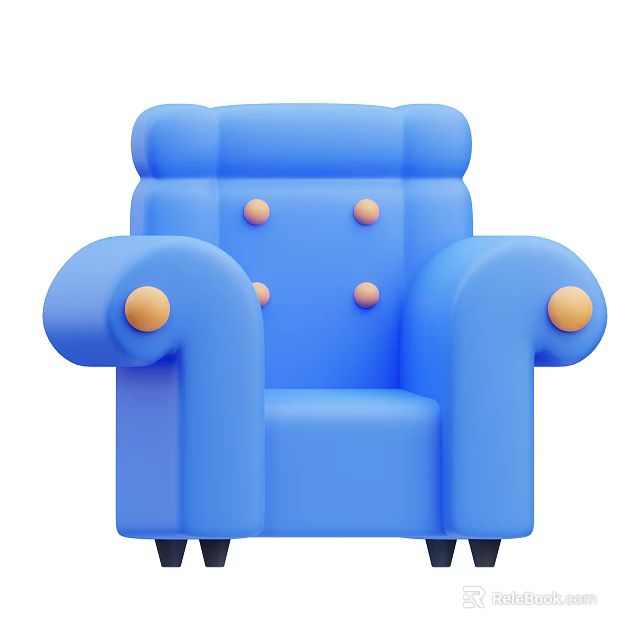Modern Blue Single Sofa Featuring Button Tufted Backrest Armrests And Black Legs 3d model 