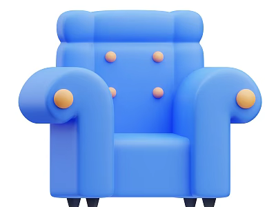 Modern Blue Single Sofa Featuring Button Tufted Backrest Armrests And Black Legs 3d model