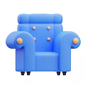 Modern Blue Single Sofa Featuring Button Tufted Backrest Armrests And Black Legs 3d model