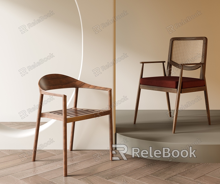 Rattan Dining Chair with Armrests Single Chair Solid Wood Chair model