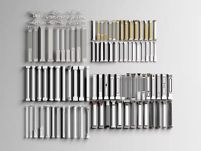 Various Modern Decorative Columns With Silver Gold Black Finishes And Sleek Designs 3d model