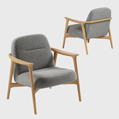 Modern Stylish Dining Chairs With Wooden Armrests And Gray Upholstered Seats 3d model