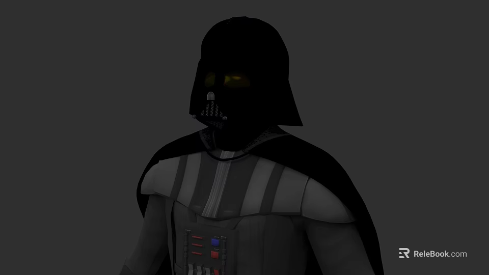 Sci Fi Character with Black Helmet Yellow Eyes Black Cape and Chest Control Panel 3d model 
