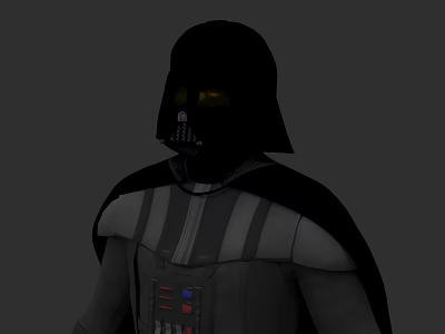 Sci Fi Character with Black Helmet Yellow Eyes Black Cape and Chest Control Panel 3d model
