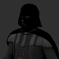 Sci Fi Character with Black Helmet Yellow Eyes Black Cape and Chest Control Panel
