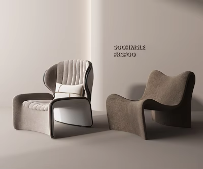 Elegant Modern Single Sofa Curved Design Neutral Tone Minimalist Home Furniture 3d model