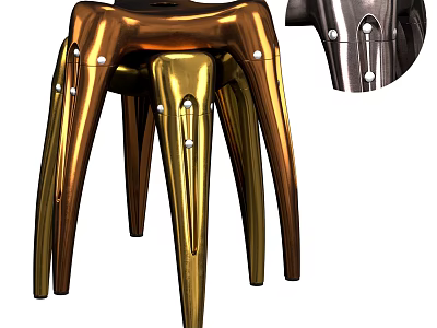Modern Metallic Copper And Silver Stools With Slim Legs And Rivet Details 3d model