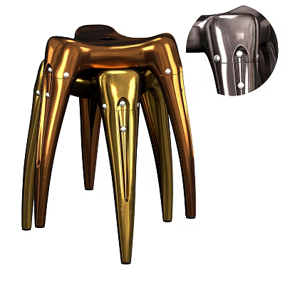 Modern Metallic Copper And Silver Stools With Slim Legs And Rivet Details 3d model