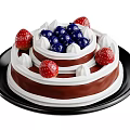 Delicious Chocolate Layered Cake With Fresh Strawberries Blueberries And Whipped Cream On Black Plate
