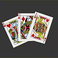 Playing Cards Set Featuring King of Hearts Queen of Diamonds and Jack of Hearts
