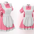 Cute Pink And White Maid Dress With Ruffled Apron Short Sleeves And Bow