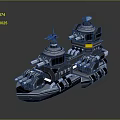Futuristic Warship 3D Model Featuring Blue Black Color And Multiple Turret Systems