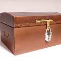 Classic Brown Wooden Box With Golden Ornamental Trim And Silver Lock Clasp