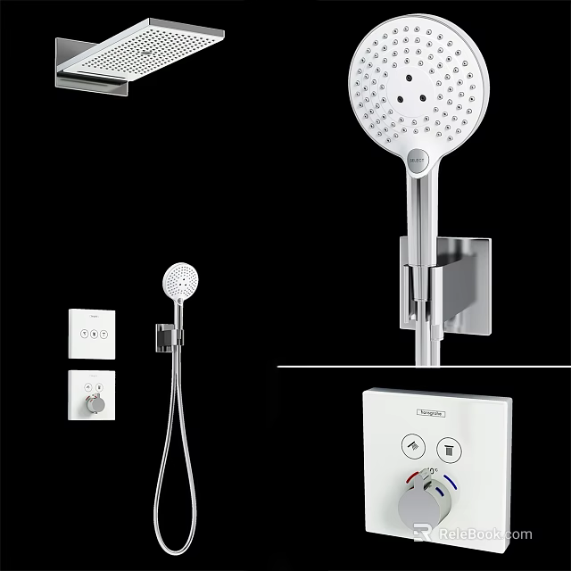 Modern Chrome Rainfall Shower System With Handheld Sprayer And Wall Mounted Control 3d model 