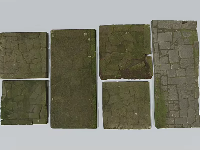 Road Infrastructure Featuring Various Cracked Mossy Stone Slabs And Paving Textures 3d model