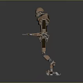 Brown Robot 3D Model With Red Eyes Mechanical Joints And Metal Parts