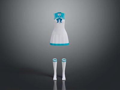 White And Blue Cheerleading Uniform With Bow Detail Top Skirt And Socks 3d model