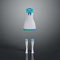 White And Blue Cheerleading Uniform With Bow Detail Top Skirt And Socks