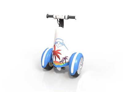 Kids Three Wheeled Scooter With Palm Tree Design And Blue White Wheels 3d model