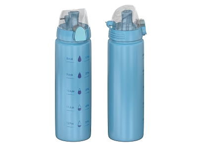 Two Blue Water Bottles with Clear Measurement Marks and Secure Lid for Daily Use 3d model