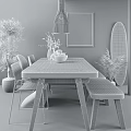 Rustic Wooden Dining Table Set With White Chairs Bench Hanging Lamp And Potted Plants