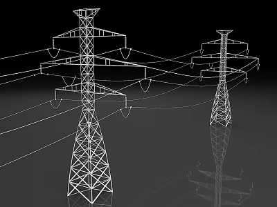 Public Utility High Voltage Transmission Towers With Power Lines And Grid Connection Structure 3d model