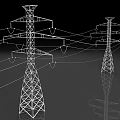 Public Utility High Voltage Transmission Towers With Power Lines And Grid Connection Structure 3d model