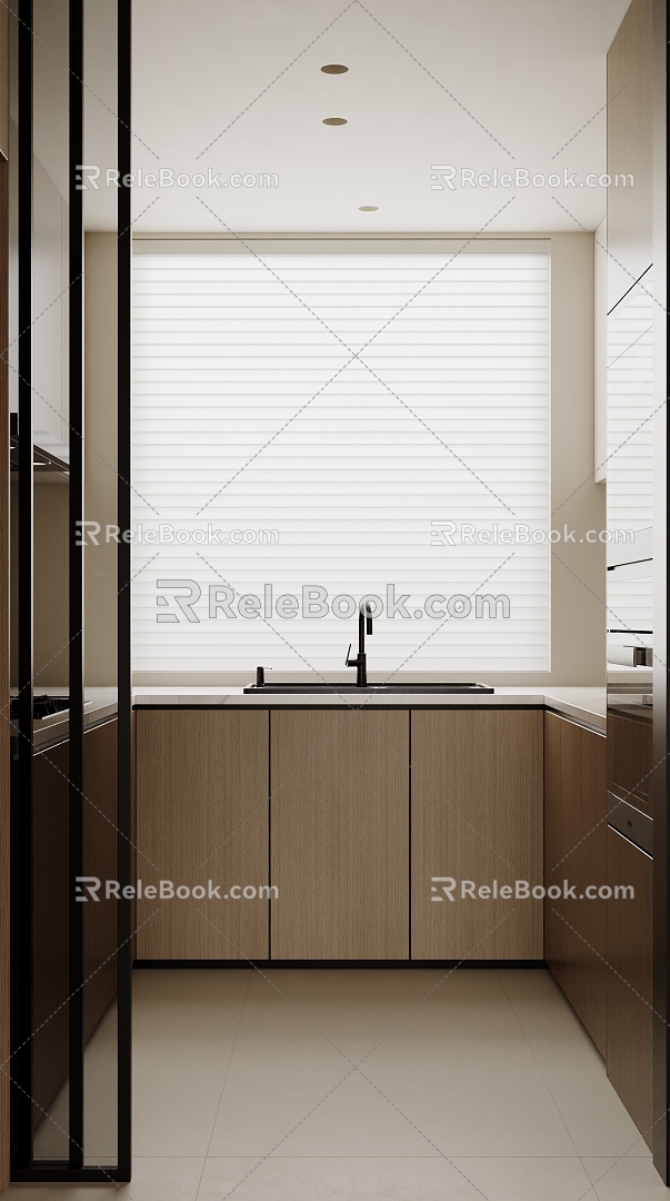 Jifeng kitchen sliding door wash basin curtain 3d model