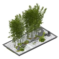 Bamboo Garden Landscape With Tall Green Bamboo Stalks Stone Gravel And Small Plants