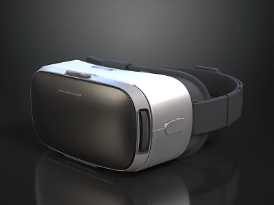 Modern VR Headset with Sleek Silver Design and Comfortable Head Straps for Immersive Experience 3d model