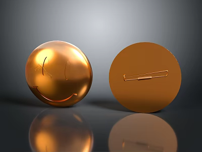 Golden Shiny Sphere And Circular Plate With Groove On Reflective Surface 3d model