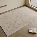 Square Rug With Geometric Pattern On Wooden Floor Near Open Book And Window