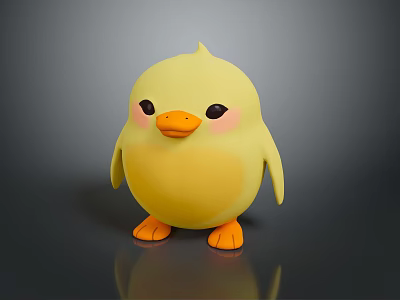 Cute Yellow Chick Toy With Plump Body Orange Beak And Feet 3d model
