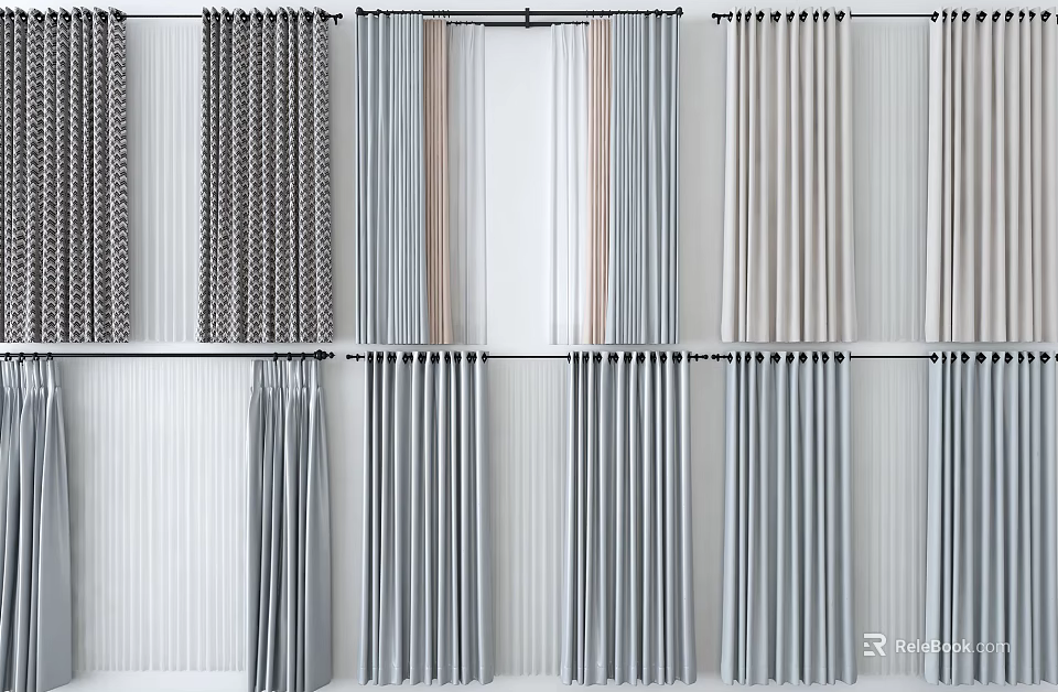 Various Styles Curtains In Neutral Tones For Home Decor With Different Textures 3d model 