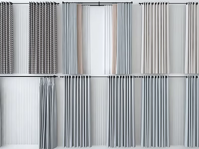 Various Styles Curtains In Neutral Tones For Home Decor With Different Textures 3d model