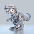 Mechanical Dinosaur Sculpture Made Of Silver Gears And Mechanical Parts On Green Grass