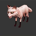 White Fox 3D Model With Brown Ears Legs And Yellow Eyes On Gray Background