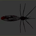 Realistic 3D Insect Model With Red Body Green Eyes And Long Legs On Gray Background
