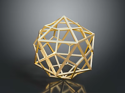 Golden Geometric Polyhedron Wireframe Structure With Reflection On Dark Background 3d model