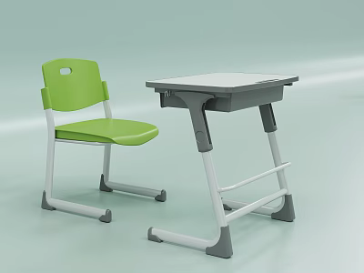 Kids Green Chair And Gray Table Set With Simple Design For Study Use 3d model
