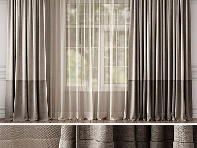 Modern Style Double Layer Curtains With Dark Gray Thick And White Sheer Panels For Window 3d model