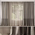 Modern Style Double Layer Curtains With Dark Gray Thick And White Sheer Panels For Window
